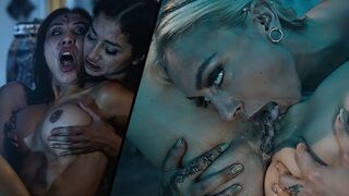 Dögös csajok ollóznak és kényeztetik egymást egy vad leszbikus buliban a Parasited csatornán Natasha Nice és Kendra Sunderland főszereplésével